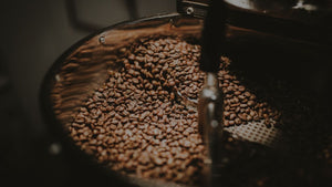 Robusta coffee beans being stirred in a big pot