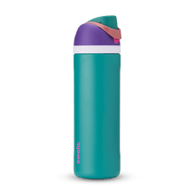 Full profile shot of the 24oz &#39;80s Ski Slope&#39; FreeSip water bottle in blue and purple.
