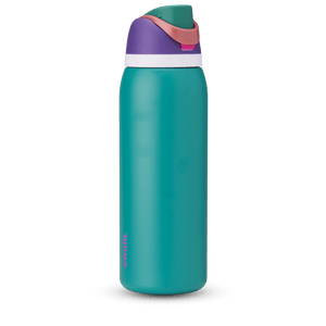 Full profile shot of the 40oz '80s Ski Slope' FreeSip water bottle in blue and purple.