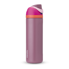 Full profile shot of the 24oz &#39;Crown Jewel&#39; FreeSip water bottle in pink and mauve.
