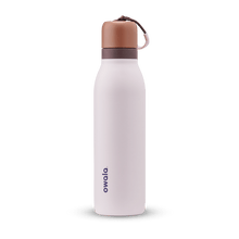 Owala white and brown 18oz FreeSip Twist water bottle.
